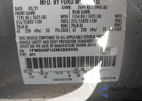 2021 Ford Explorer Limited from USA, damaged, VIN 1FMSK8FH2MGB69556